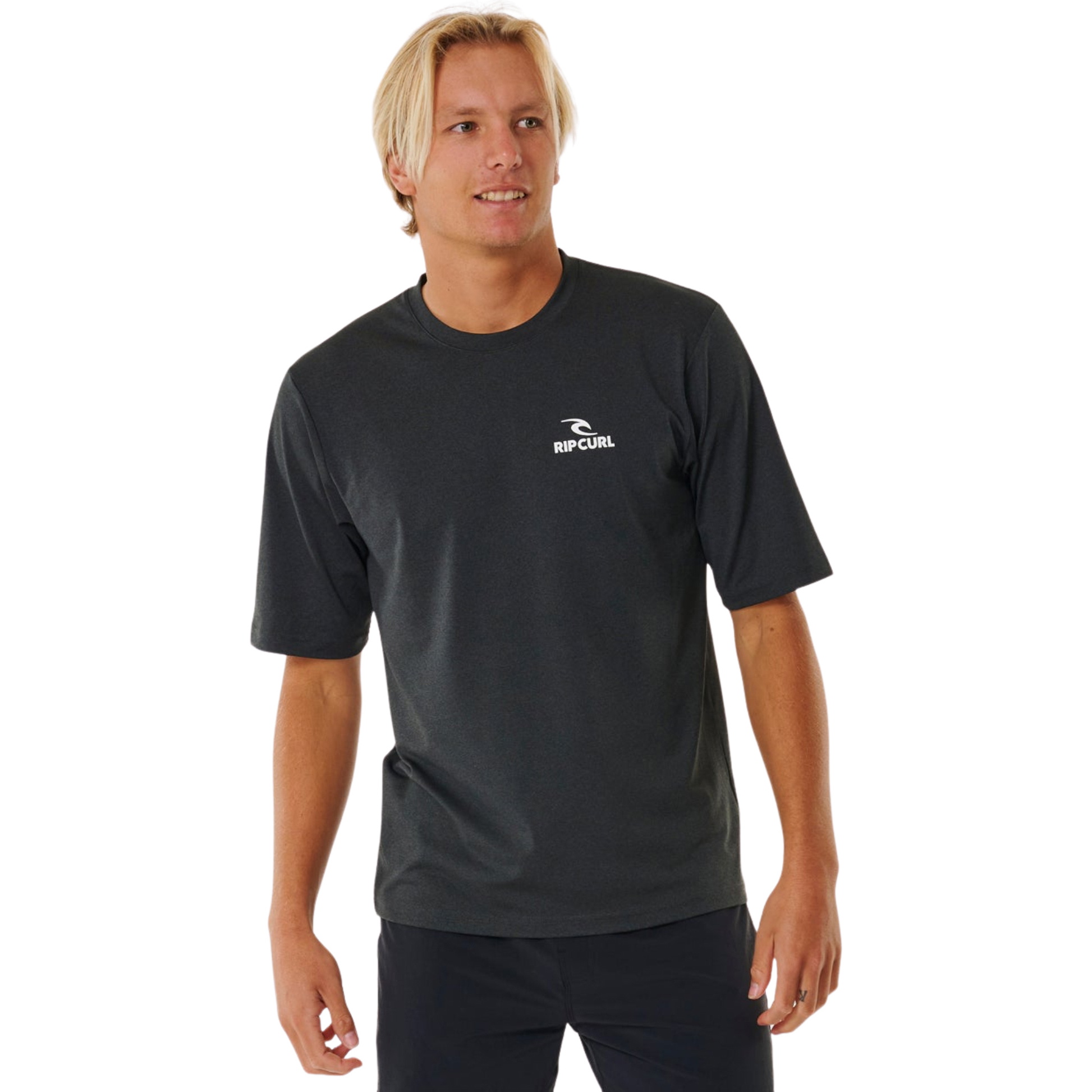 2026 Rip Curl Mens Stack UPF Short Sleeve Rash Vest 167MRV - Black Marle